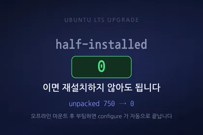 A decision cue showing that half-installed at zero means no reinstall is needed, and 750 unpacked packages dropping to zero